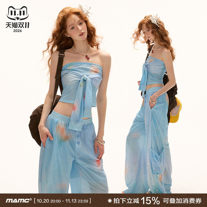 MAMC幻影花朵绑带抹胸吊带背心女夏季新款短款修身休闲时尚上衣