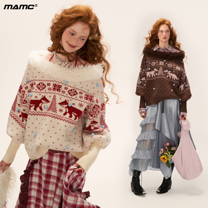 狐狸费尔岛大v领毛衣针织衫