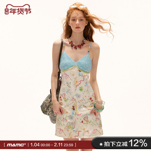MAMC涂鸦层次感吊带连衣裙2025年夏季新款甜美可爱高级设计感裙子