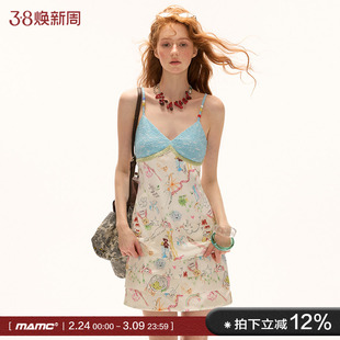 MAMC涂鸦层次感吊带连衣裙2025年夏季新款甜美可爱高级设计感裙子