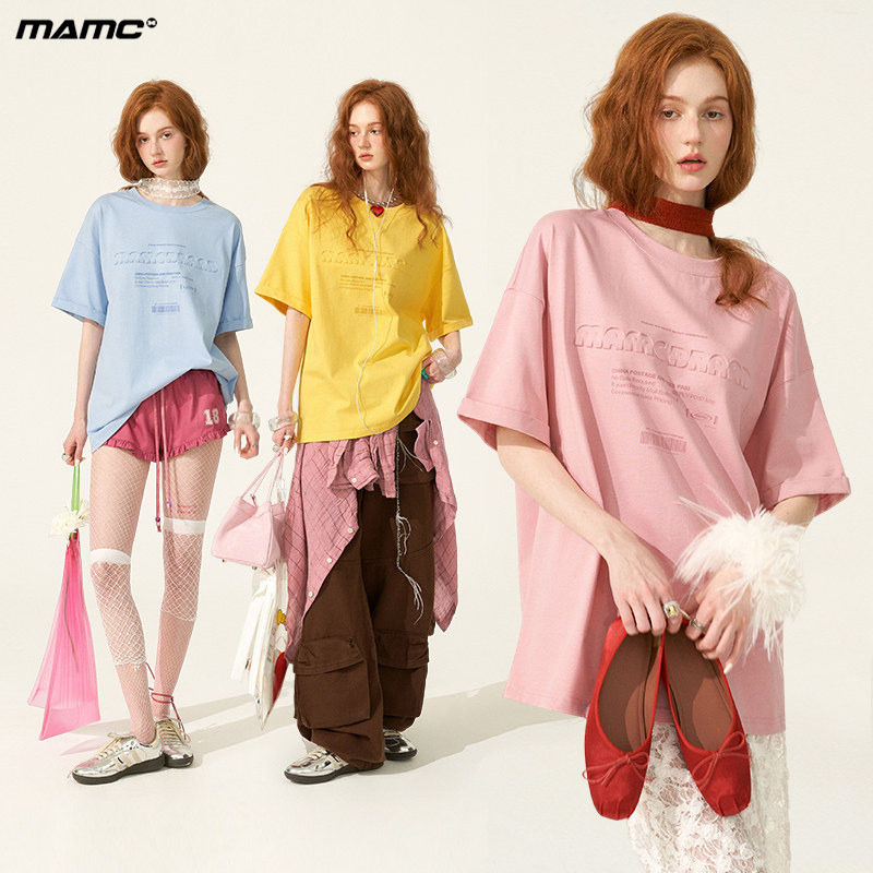 MAMC糖果压印字母慵懒短袖T恤春夏季新款情侣装潮流休闲宽松上衣