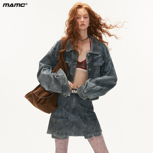 休闲牛仔套装 MAMC做旧牛仔夹克外套短裙两件套裙装 时尚 新款 女 秋季