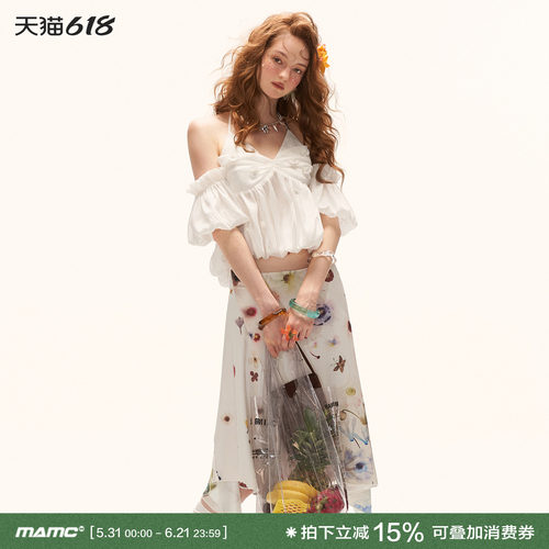 MAMC泡泡袖花朵假两件上衣