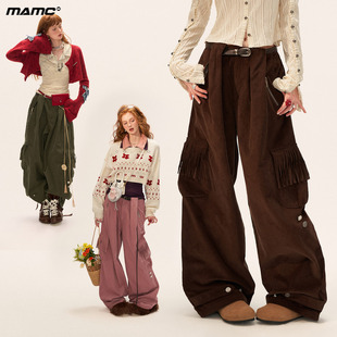复古长裤 MAMC流苏口袋灯芯绒裤 美式 2025秋冬新款 宽松直筒休闲裤