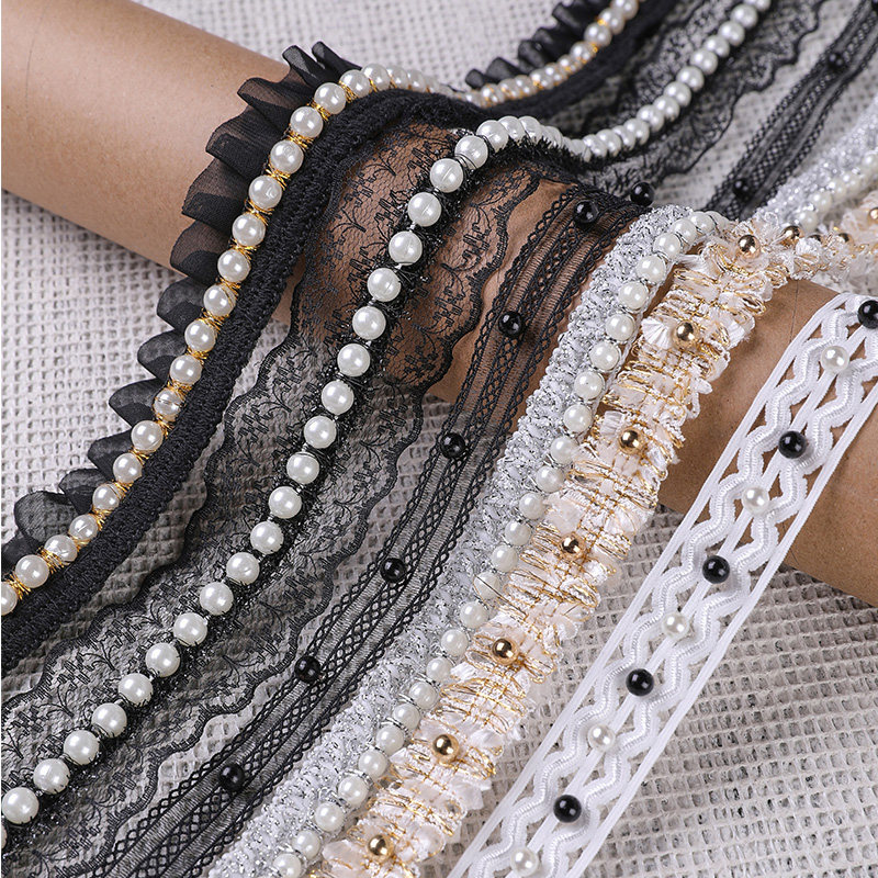 珍珠蕾丝花边小香风衣服窗帘桌布料百搭装饰裙子手工DIY材料服装