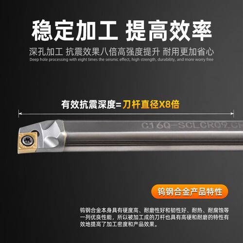 钨钢防震内孔刀杆SCLCR09加长内冷合金抗震数控镗孔车刀杆小STUPR