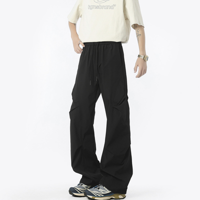 WAALEVANA美式街头褶皱设计运动裤男潮宽松工装长裤透气休闲薄裤