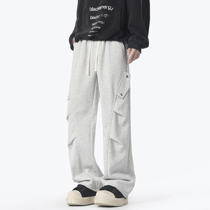 WAALEVANA美式重磅垂感褶皱工装休闲卫裤男宽松阔腿百搭休闲长裤
