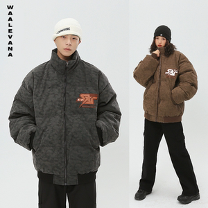 WAALEVANA做旧水洗翻毛全皮面包棉服男女ins港风刺绣外套潮冬加厚