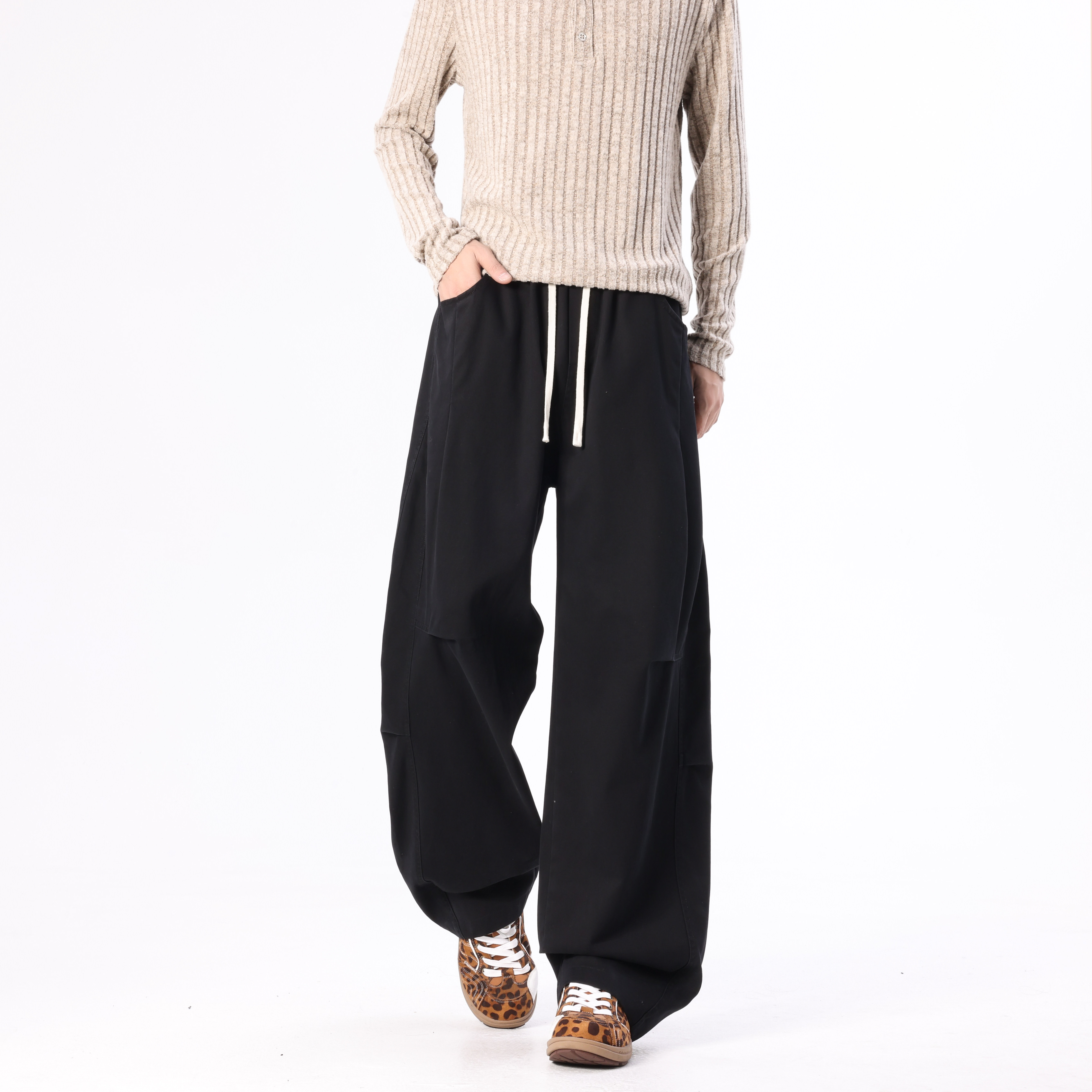 WAALEVANA纯棉慵懒风阔腿弯刀休闲裤复古宽松垂感显瘦休闲香蕉裤