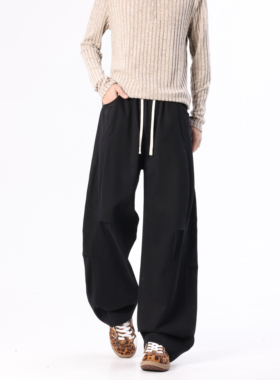 WAALEVANA纯棉慵懒风阔腿弯刀休闲裤复古宽松垂感显瘦休闲香蕉裤