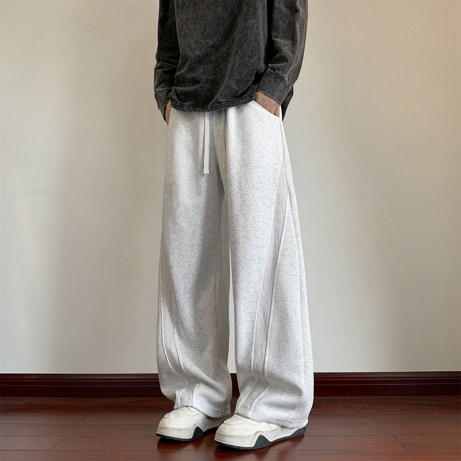 WAALEVANA美式高街卫裤宽松直筒垂坠感阔腿慵懒风休闲拖地运动裤