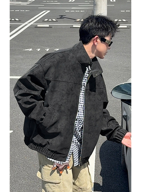 WAALEVANA美式复古cleanfit扎染PU皮衣夹克男女秋冬潮美拉德外套