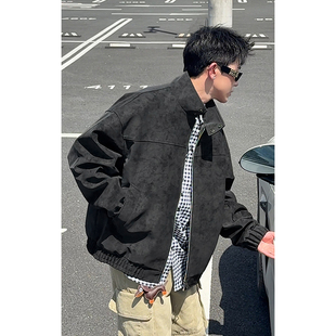 WAALEVANA美式 复古cleanfit扎染PU皮衣夹克男女秋冬潮美拉德外套