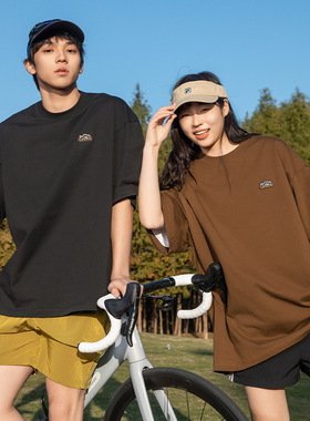 WAALEVANA美式复古纯棉圆领小刺绣T恤夏季百搭重磅宽松简约短袖潮