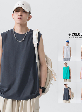 纯色无袖坎肩运动背心男女夏季美式高街圆领上衣百搭T恤打底衫ins