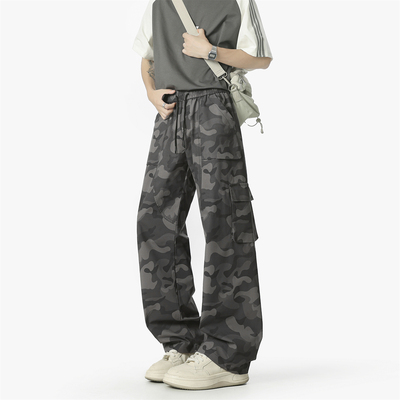 WAALEVANA美式高街迷彩工装裤潮牌阔腿休闲复古机能风直筒伞兵裤