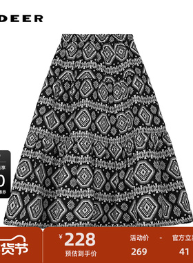 sdeer圣迪奥女装复古松紧高腰印花撞色A字伞裙S251Z1104