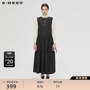 圆领钉珠毛呢无袖 时尚 连衣裙S254Z1203 25年新品 sdeer圣迪奥女装