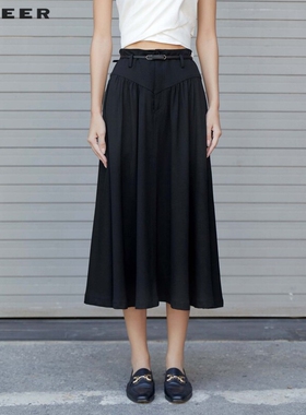 S·DEER圣迪奥女装高腰黑色时尚通勤简约半身裙S242Z1114