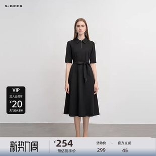 sdeer圣迪奥女装 连衣裙S242Z1203 翻领拉链拼接收腰短袖