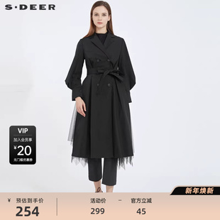 长款 领网纱泡泡袖 圣迪奥秋休闲西装 风衣S21181801 sdeer奥莱