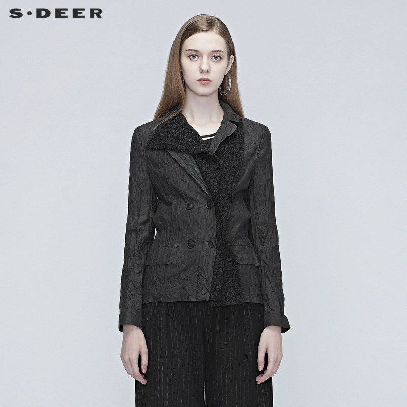 sdeer圣迪奥女装个性肌理拼接翻领外套女款小个子S20382206,女装/女士精品,短外套,淘宝优惠券,粉丝福利购,淘宝优惠卷