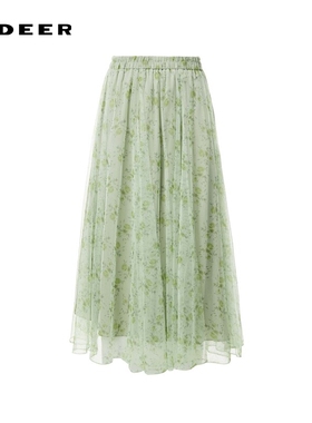 sdeer圣迪奥女装田园风松紧碎花网纱不规则伞裙S242Z1145