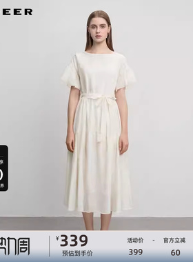 sdeer圣迪奥女装25年新品田园风圆领绣花收腰连衣裙S252Z1267