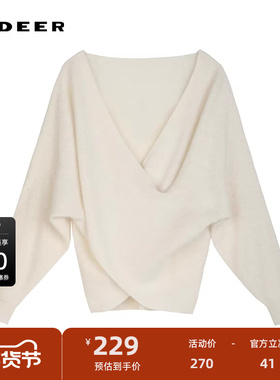 sdeer圣迪奥女装25年新品慵懒风V领交叉不规则针织衫S254Z3505