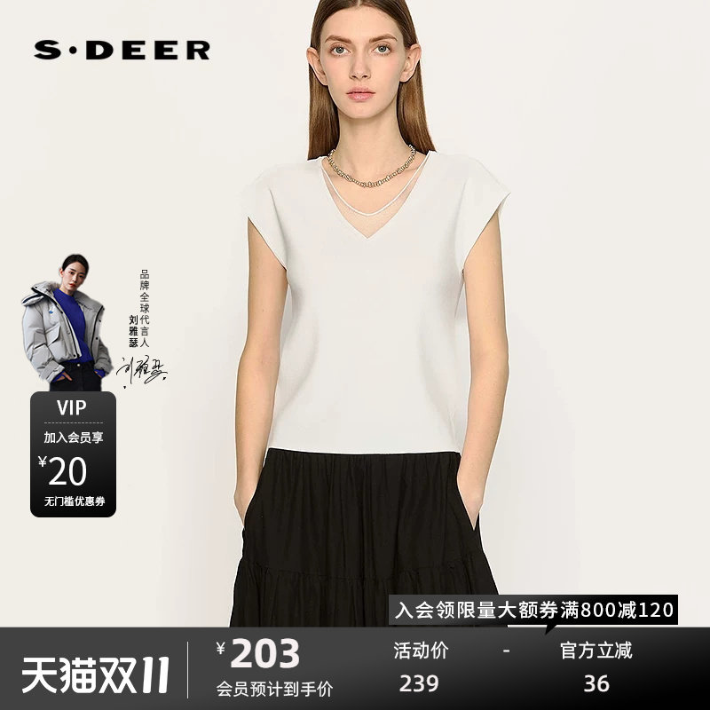 sdeer圣迪奥女装25年新品个性V领拼接基础款针织衫S25283530