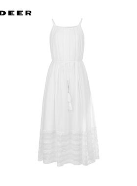 sdeer圣迪奥女装25年新品度假风收腰流苏吊带连衣裙S252Z1256
