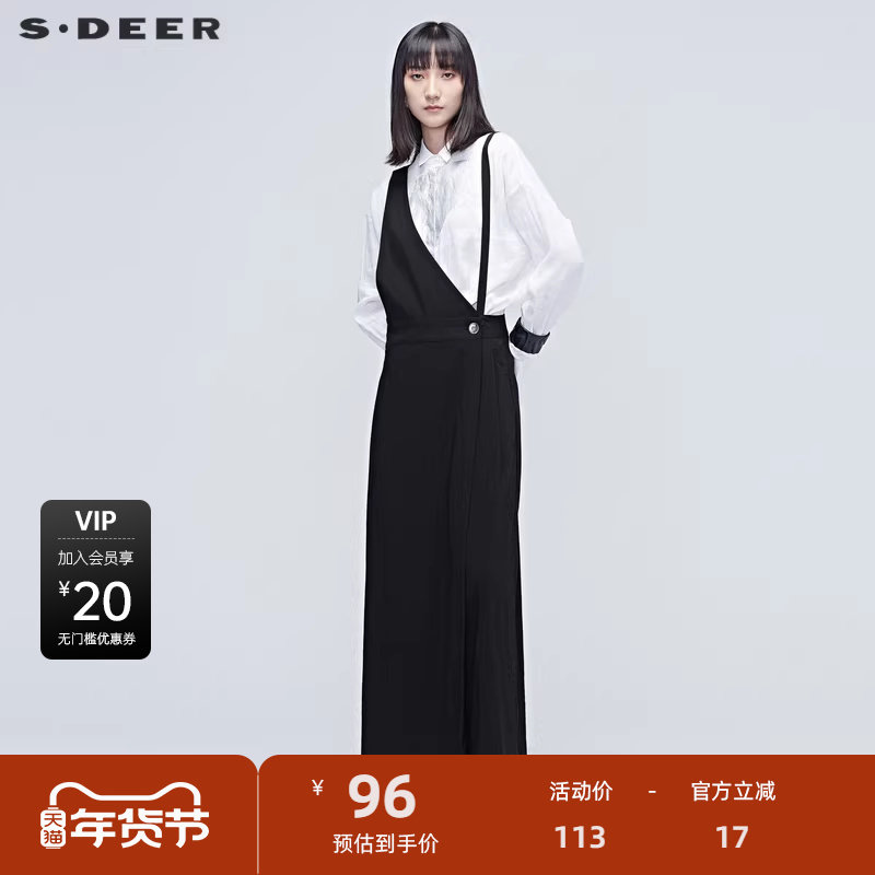 sdeer圣迪奥品个性黑色阔腿背带裤阔腿裤女秋百搭S203808