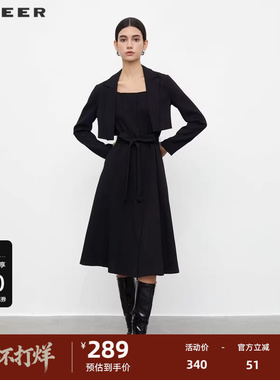 sdeer圣迪奥女装秋OL风西装领收腰外套吊带裙套装S233Z1410