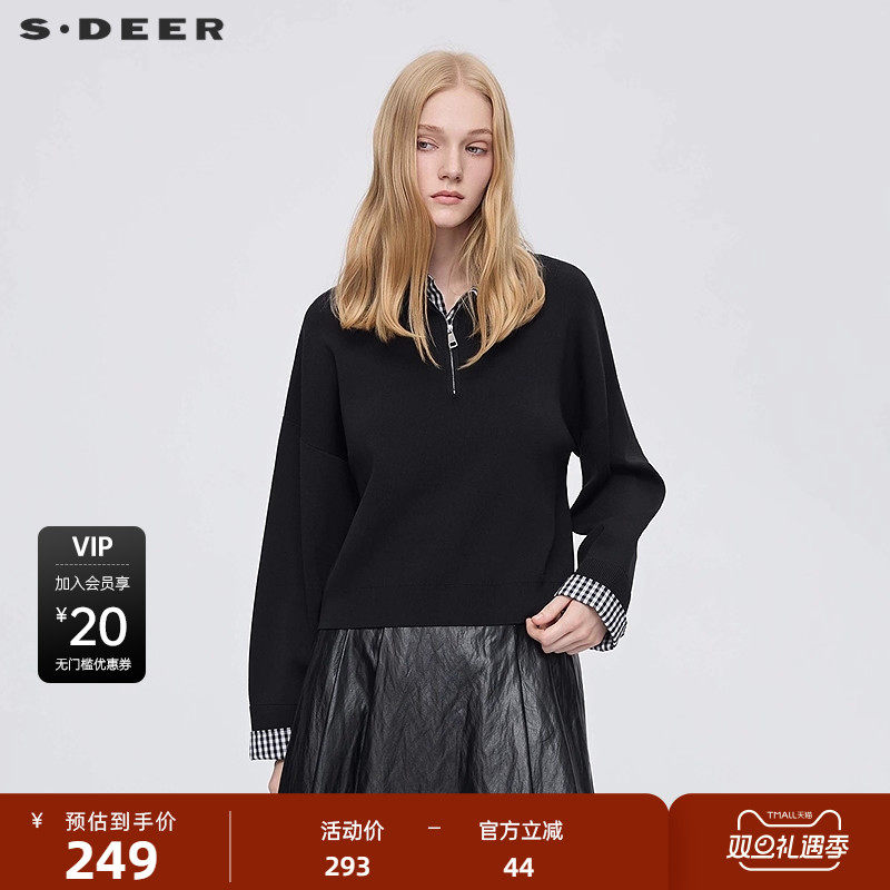 翻领针织 撞色格纹 层次拼接