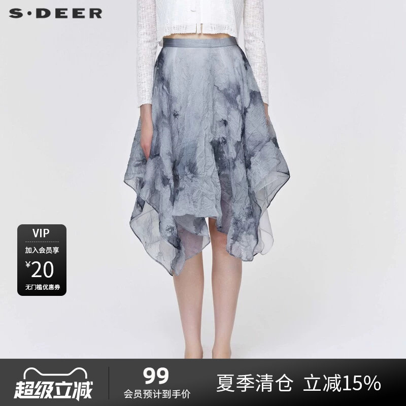 deer雪纺水墨印花半身裙图片