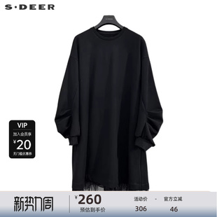 宽松网纱连衣裙S241Z1215 圆领灯笼袖 sdeer圣迪奥女装 时尚