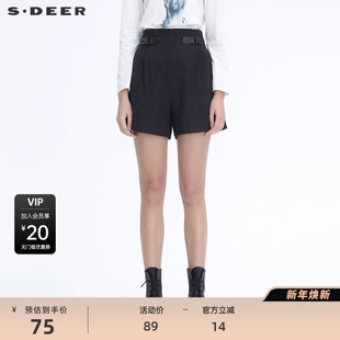 新品 女裤 女装 皮质拼接毛呢A字短裤 S20480902 时尚 sdeer圣迪奥热裤