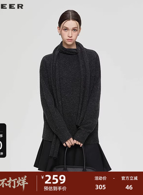 sdeer圣迪奥女装25年新品时尚圆领不规则拼接宽松针织衫S254Z3506