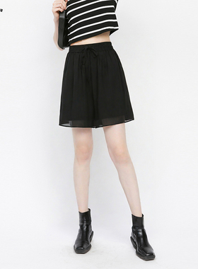 【sdeer奥莱】圣迪奥女装时尚抽绳松紧碎褶肌理A字短裤S242Z0904