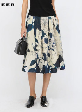【波嬉系】sdeer圣迪奥秋小清新高腰印花压褶A字伞裙S233Z1186