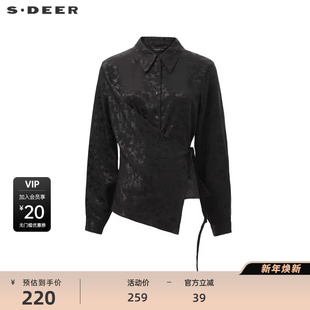 S242Z0501 衬衫 sdeer圣迪奥女装 复古翻领印花收腰不规则长袖