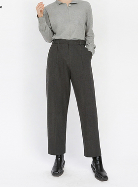 sdeer圣迪奥女装简约高腰压褶插袋七分裤S244Z0806