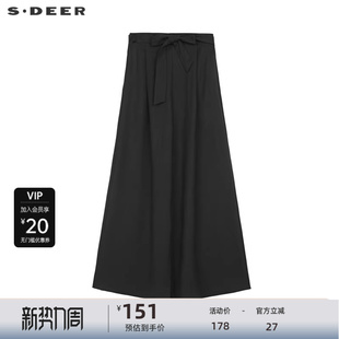 sdeer圣迪奥女装 S241Z0810 OL风松紧系带压褶阔腿长裤