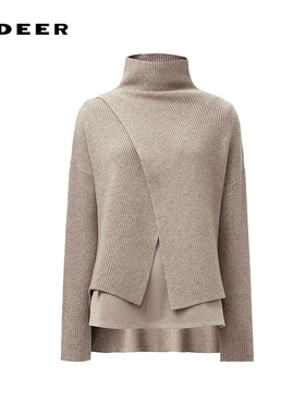 sdeer圣迪奥女装高领不规则两件套针织衫S223Z35A6
