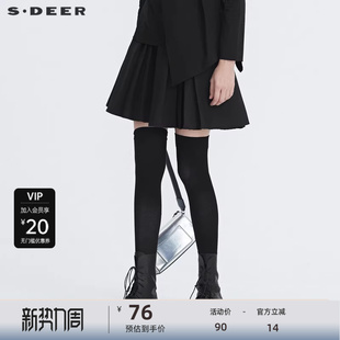 sdeer圣迪奥2020冬新撞色字母镂空织带黑色A字百褶裙S20461302
