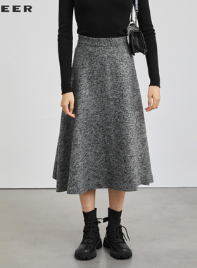 sdeer圣迪奥女装时尚格纹肌理A字针织长裙S223Z1168