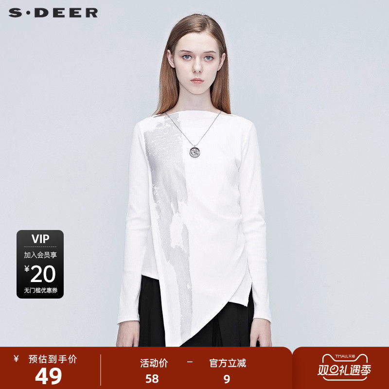 【秒杀】sdeer圣迪奥上衣甜辣女装胶印不规则长袖T恤S2038