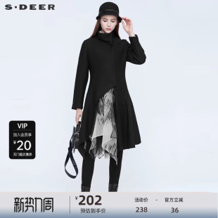 sdeer圣迪奥女装 立领不规则拼接风衣外套S20481826 毛呢大衣时尚