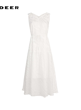 sdeer圣迪奥女装25年新品优雅V领收腰肌理无袖连衣裙S252Z1263